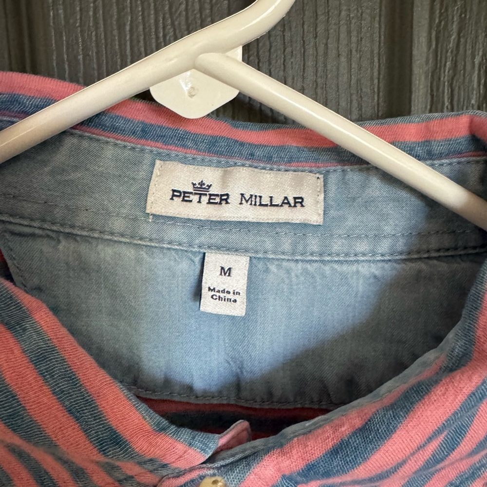 Peter Millar Pink and Blue Striped Casual Button-Down